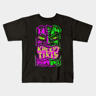 Kreepy Tiki Logo Pink and Green Kids T-Shirt